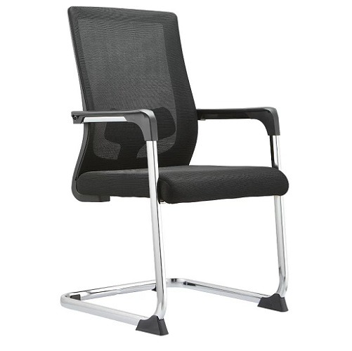 Cadeira fixa com assento estofado com apoio lombar base cromada com o  braço